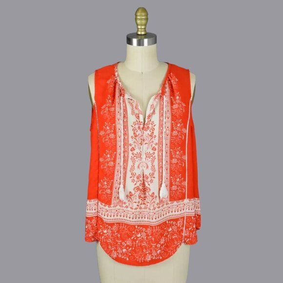 COLLECTIVE CONCEPTS WILSON FLORAL TASSEL BOHO TOP - Picture 1 of 7